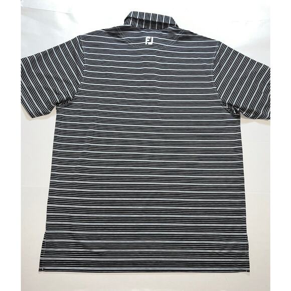 FootJoy Polo Shirt Mens Size L Black Gray Striped Golf Mind Over Matter Sleeve - Picture 12 of 16